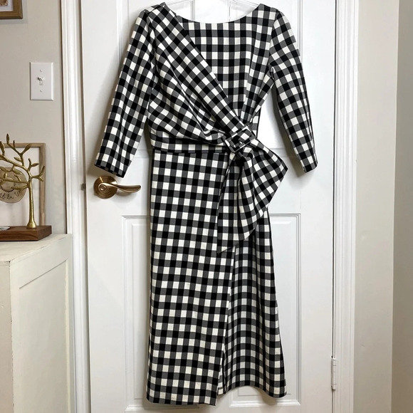 Nocturne Dresses & Skirts - NWT Nocturne Plaid Gingham Black & White Buffalo Check Plaid Belted Bow …